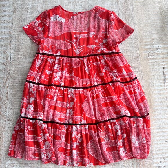 Urban Outfitters Red Floral A-Line Mini V-Neck Dress Short Sleeves Size Small - Picture 11 of 11